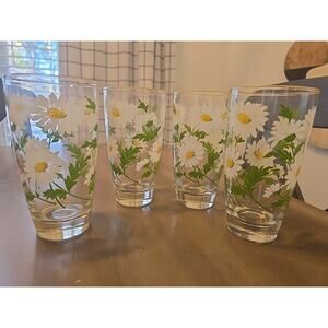Vintage/Retro Libbey Set of 4Daisy Highball Water Glasses Yellow Rims 70s 16oz